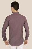 Bordo Armür Desenli Slimfit Gömlek