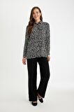 DeFacto Loose Fit Gömlek Yaka Desenli Uzun Kollu Gömlek Tunik T0609AZ24AUBK81