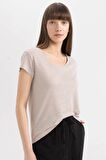 DeFacto Regular Fit Bisiklet Yaka Keten Karışımlı Basic Düz Kısa Kollu Tişört C8806AX24SMBG130