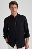 DeFacto Regular Fit Polo Yaka Oxford Basic Düz Uzun Kollu Siyah Gömlek A8028AX23AUBK81