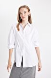 Oversize Fit Gömlek Yaka Basic Düz Oxford Uzun Kollu Gömlek