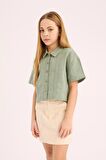 DeFacto Kız Çocuk Cropped Fit Keten Kısa Kollu Gömlek D9143A825SMGN1107