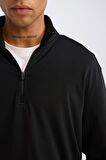 DeFactoFit Standart Fit Dik Yaka Fermuarlı Skuba Dalgıç Kumaş Sporcu Sweatshirt C9172AX24AUBK81
