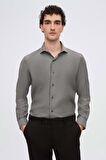 Ds Damat Slim Fit Antrasit İtalyan Yaka Armürlü Gömlek 2HF02ORT3185 2HF02ORT3185