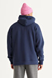 Erkek Indigo Oversize Fit Bol Kesim Kapüşonlu Içi Polarlı 3 Iplik Baskılı Sweatshirt