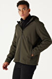 Erkek Yeşil Standart Fit Normal Kesim Dik Yaka Softshell Mont