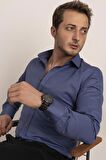 Indigo Kahve Düğmeli Slimfit Gömlek