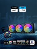 Gametech Hydra Siyah AHD360mm ARGB Cpu Dereceli Sıvı Soğutma