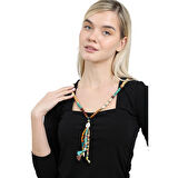 El Yapımı Etnik Ahşap Kombinli Turkuaz Renk Geçişli Deniz Kabuğu Detaylı Otantik Kolye