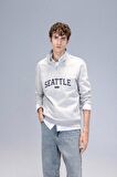 Relax Fit Fermuarlı Dik Yaka Baskılı Kalın Sweatshirt Kumaşı Sweatshirt