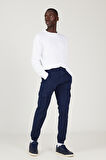 Erkek Lacivert Slim Fit Dar Kesim Kargo Cepli Pamuklu Esnek Pantolon