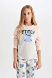 DeFacto Kız Çocuk Pijama Takımı Disney Lilo & Stitch Bisiklet Yaka Üst Uzun Alt D3747A824AUGR379