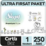 Sleepy Bio Natural Premium Plus Ultra Fırsat Paketi Bebek Bezi 1 Numara Newborn 250 Adet