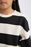 DeFacto Kız Çocuk 2'li Takım Çizgili Bisiklet Yaka Sweatshirt Beli Lastikli Jogger Eşofman Altı D4091A824WNBK26