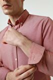 D'S Damat Slim Fit Kırmızı Armürlü Düğmeli Yaka Pamuklu Gömlek 5HC02ORT07265