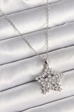 316L Çelik Gümüş Renk Zincir Zirkon Taşlı Kar Tanesi Model Kadın Kolye