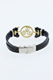 Gold Renk Metal Aksesuarlı Siyah Renk Deri Erkek Bileklik