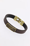 Eskitme Metal Zebra Aksesuarlı Kahverengi Deri Erkek Bileklik