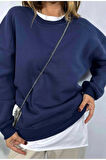 Omzu Dikiş Detaylı Üç İplik Şardonlu Uzun Oversize Sweatshirt