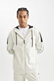 DeFactoFit  Standart Fit Normal Kesim Skuba Dalgıç Kumaş Kapüşonlu Sporcu Fermuarlı Sweatshirt B4535AX24AUBG721