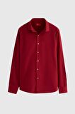 Ds Damat Slim Fit Bordo Armürlü Yarım İtalyan Yaka Pamuklu Gömlek 8HC02ORT13288 8HC02ORT13288
