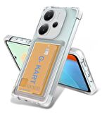 Redmi Note 14 Kılıf Darbe Emici Köşe Korumalı Kartlıklı Cüzdanlı Silikon Kapak - Şeffaf