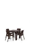 Rattan Kahve Kollu 4 Sandalye Masa Takımı - Bahçe&Balkon&Teras