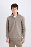 DeFacto Comfort Regular Fit Rahat Kalıp Fermuarlı Dik Yaka Basic Düz Sweatshirt X7405AZ25SPKH510