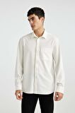 DeFacto Regular Fit Polo Yaka Krinkıl Basic Düz Uzun Kollu Beyaz Gömlek B6484AX24SPWT32