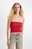 DeFacto Slim Fit Dar Kesim Basic Düz Straplez Bluz D4231AX24HSRD119