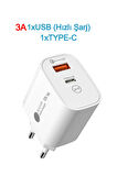 Hızlı Şarj Adaptörü Hızlı Şarj Aleti USB 3.0 / TYPE-C 25W 3.0A HIZLI ŞARJ ALETİ BAŞLIĞI 25W