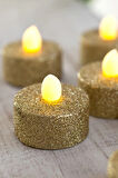 Dekoratif 4 Adet LED Tealight Mum Alev Yanma Efektli Led Işıklı Mum Dekor Alevsiz Mum Altın Renk
