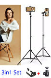 Tripod 2.1 Metre 3in1 360 Döner Başlıklı Telefon Tutucu Ring Light Işık Stüdyo Lamba Ayağı