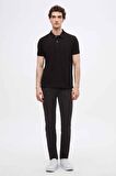 D'S Damat Regular Fit Siyah Pike Dokulu %100 Pamuk Kıvrılmaz Polo Yaka Nakışlı T-Shirt 4HC14ORT51000