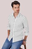 Beyaz Siyah Çizgili Slimfit Oduncu Gömlek