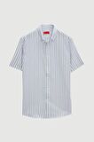 Slim Fit Mavi Gofre Çizgili Kısa Kollu Yazlık Gömlek 8HC02ORT04265