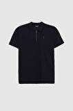 Twn Slim Fit Lacivert Pike Dokulu Yarım Fermuarlı Polo Yaka T-Shirt 4EC14ORTFRPLO