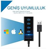 4 Port Usb Çoğaltıcı Çoklayıcı Hub Usb 3.0 Çoklama Pc Laptop Tüm Cihazlara Uyumlu