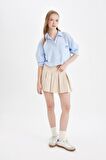 DeFacto Coool Oversize Geniş Kalıp Basic Düz Cepli Oxford Uzun Kollu Crop Gömlek D4031AX24AUBE551