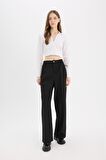 Wide Leg Fleto Cepli Yüksek Bel Standart Boy Pantolon