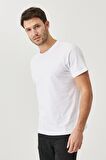 Erkek Beyaz Slim Fit Dar Kesim Bisiklet Yaka %100 Pamuk 2'li Düz Tişört Paketi