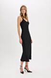 DeFacto Bodycon Vücudu Saran Basic Düz Saten Kolsuz Maxi Siyah Abiye Elbise E7256AX25SPBK81