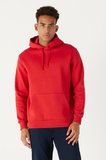 Erkek Kırmızı Standart Fit Normal Kesim Içi Polarlı 3 Iplik Kapüşonlu Pamuklu Sweatshirt