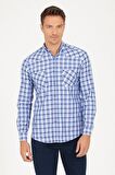 Slim Fit Lacivert Kareli Spor Gömlek | S