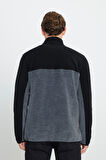 Erkek Siyah-Açık Melanj Anti-Pilling Tüylenme Yapmayan Standart Fit Dik Yaka Polar Sweatshirt