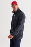 Erkek Indigo Melanj Loose Fit Içi Polarlı Iplik Bato Yaka Pamuklu Sweatshirt