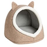 Kedi Evi Köpek Evi Evcil Hayvan Yatağı Katlanabilir Keçe Yuva Krem 40x35x34 CM