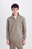 DeFacto Comfort Regular Fit Rahat Kalıp Fermuarlı Dik Yaka Basic Düz Sweatshirt X7405AZ25SPKH510