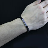 Fasetalı Oniks Metal Kombinli Kişiye Özel İsim Yazılı Küre Kesim Doğaltaş Bileklik