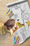 Dev Boyama Safari Temalı Bebek, Kreş ve Çocuk Aktivite ve Boyama Rulosu - Kids Coloring Roll